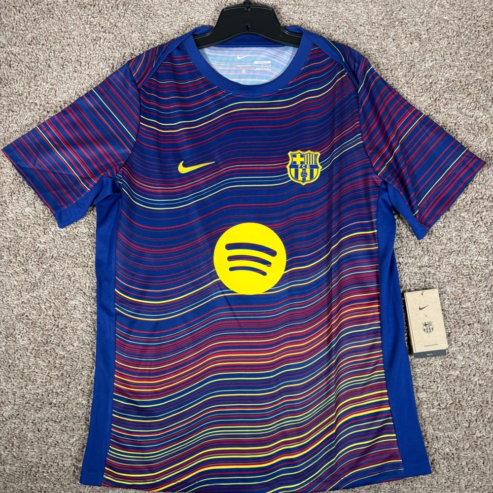 Nike FC Barcelona Pre-Match Soccer Jersey Blue Red Yellow HJ7142-456 Mens Large